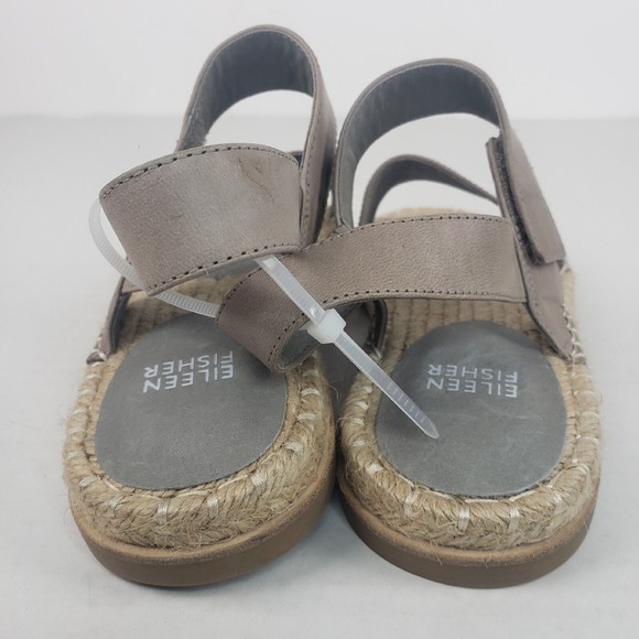 Eileen Fisher Max Womens Leather Ankle Strap Espadrilles Sandals cement grey 6 - Picture 9 of 14